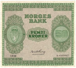 50 kroner 1948 B.0309947. Kv.0/01