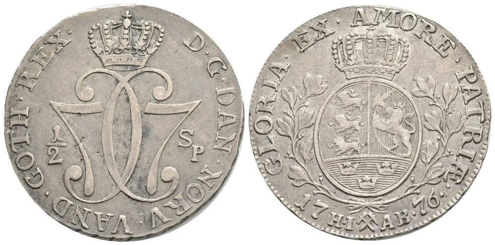 1/2 speciedaler 1776 Christian VII. Kv.1+