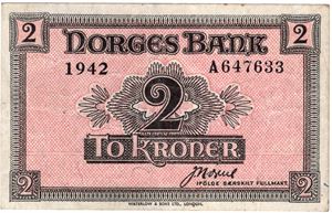 2 kroner 1942 A. London utgaven. Kv.1