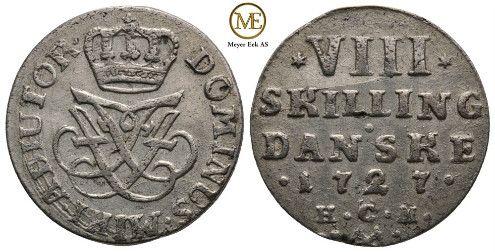 8 skilling 1727 Frederik IV. Kv.1+