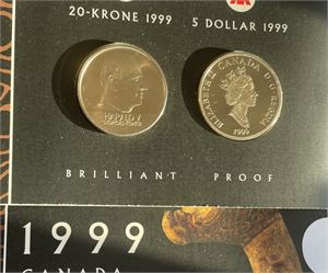 Norge/Canada 20 kr og 5 dollar 1999 Brilliant og proof i blister Kv.VK