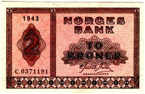 2 kroner 1943 C Kv.0