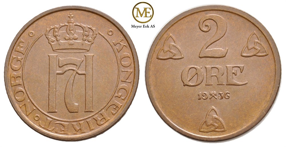 2 øre 1936 Haakon VII. Kv.0
