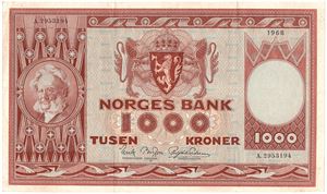 1000 kroner 1968 A.2953194. Kv.1+