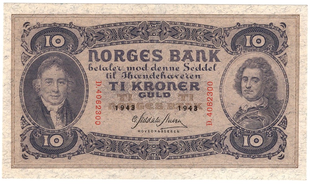 10 kroner 1943 D. Kv.0/01