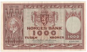 1000 kroner 1974 A.5891316. Kv.1