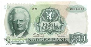 50 kroner 1973 Z.0025034. Erstatningsseddel. S-seddel. Kv.0/01