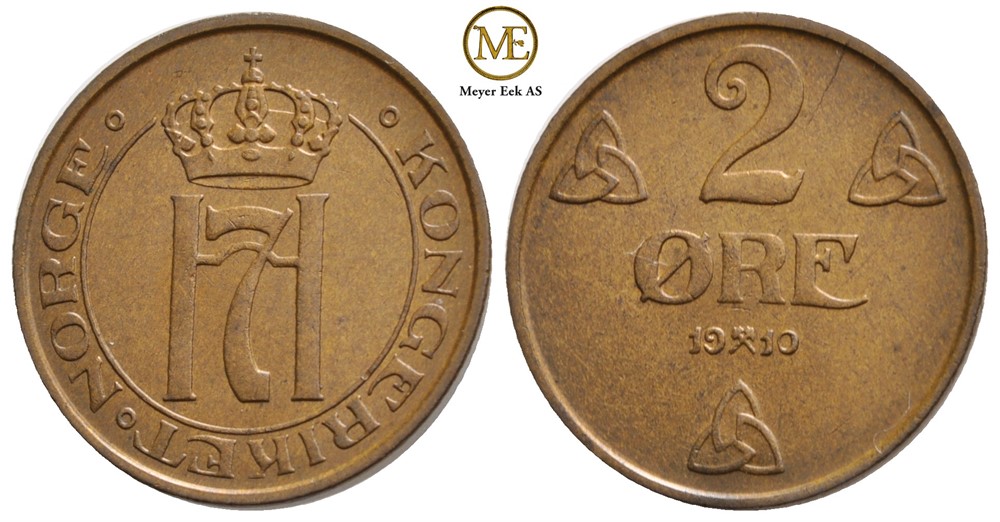 2 øre 1910 Haakon VII. Kv.0