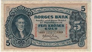 5 kroner 1939 R.3063608. 65 EPQ. Kv.0