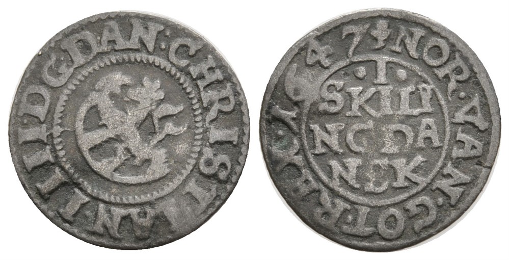 Skilling 1647 Christian IV. Kv.1/1+