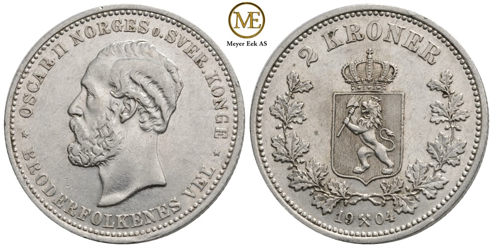 2 kroner 1904 Oscar II. Kv.1+