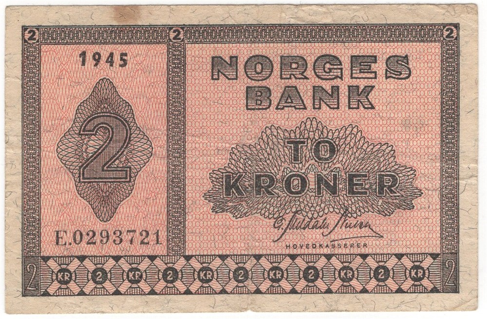 2 kroner 1945 E.0293721. Kv.1