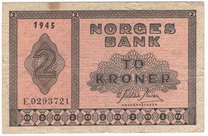2 kroner 1945 E.0293721. Kv.1