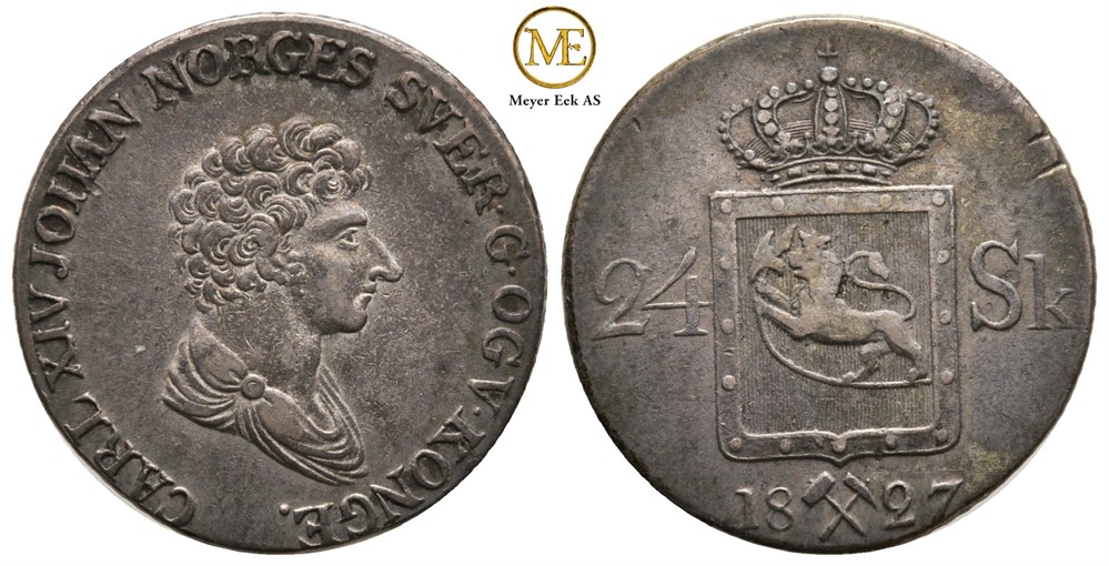24 skilling 1827 Carl XIV Johan. Kv.1+/01