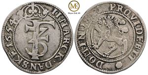 2 mark 1654 Frederik III. Kv.1/1+