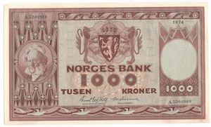 1000 kroner 1974 A.5200908. Kv.0