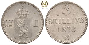 3 skilling 1873 Oscar II. Kv.0/01