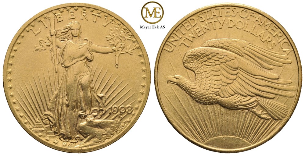 20 dollar 1908 Saint Gaudens. Kv.01