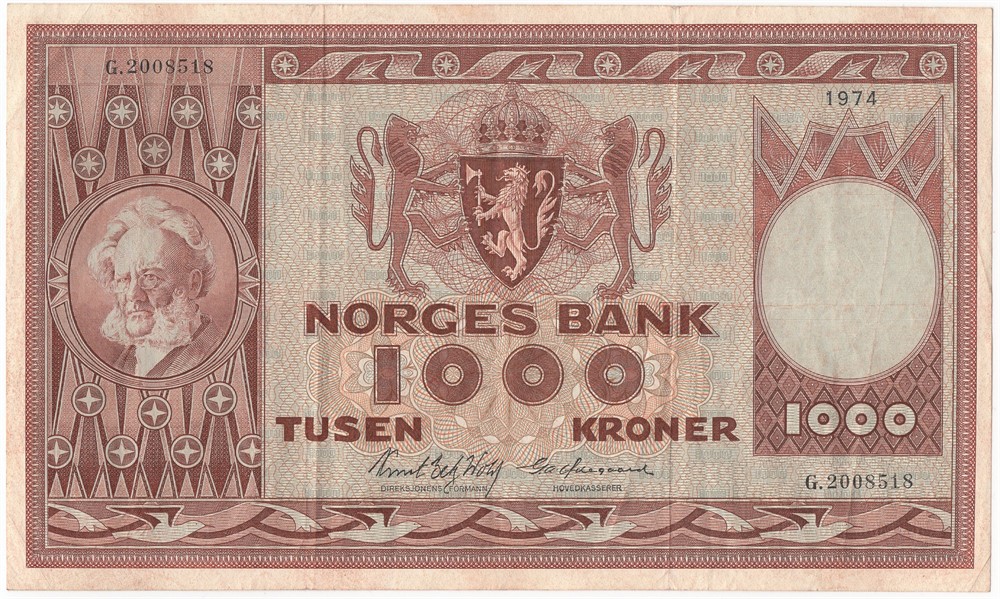 1000 kroner 1974 G.2008518 Erstatningsseddel. Kv.1