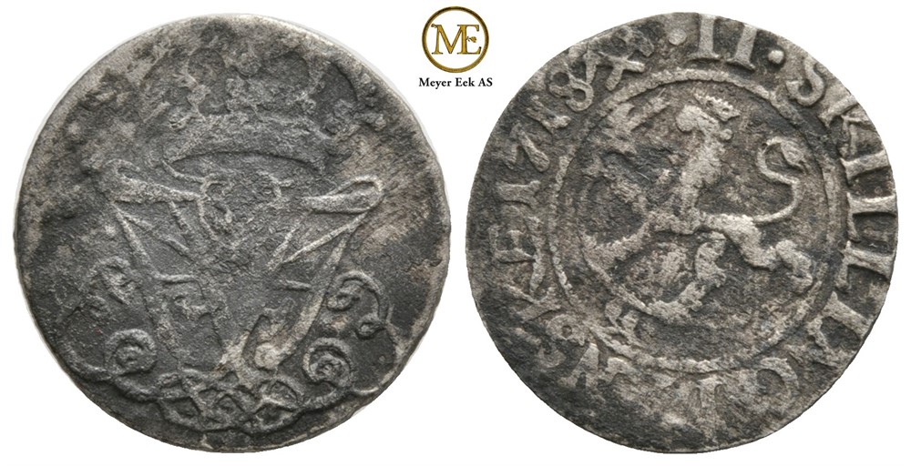 2 skilling 1718 Frederik IV. R. Kv.1