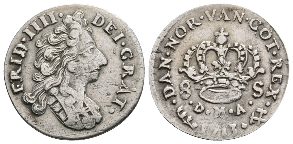 8 skilling 1713 Frederik IV. Kv.1+