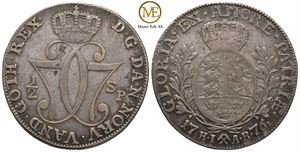 1/2 speciedaler 1776 Christian VII. Kv.1/1+