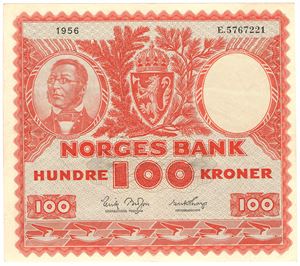 100 kroner 1956 E.5767221. Kv.1/1+