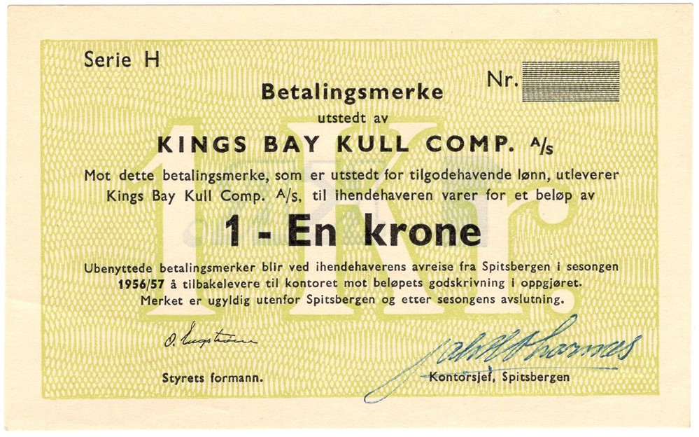 1 krone 1956/57 Kings Bay Kull Comp. Kv.0/01