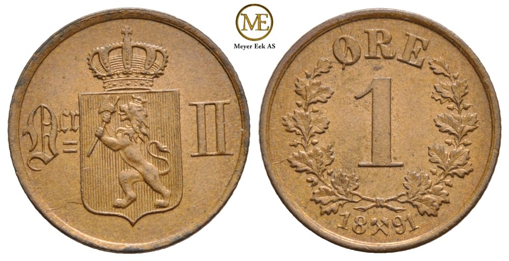 1 øre 1891 Oscar II. Kv.0