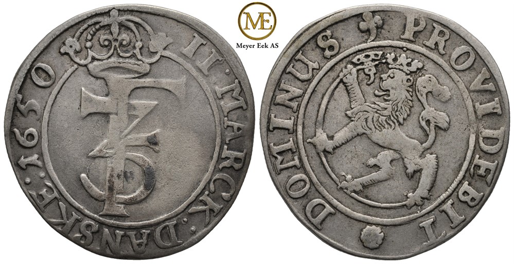 2 mark 1650 Frederik III. Kv.1/1+