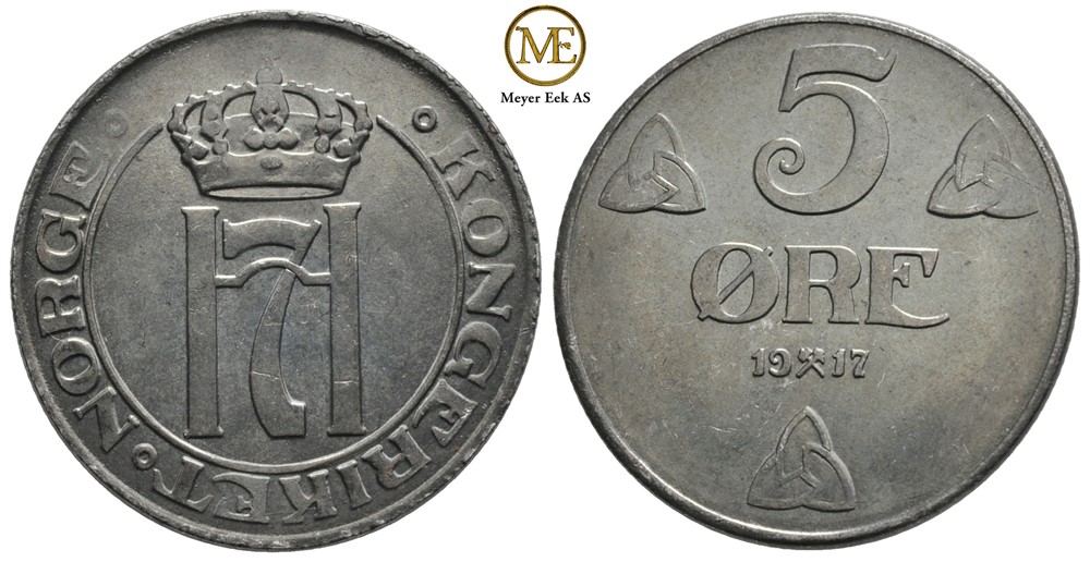 5 øre 1917 Haakon VII. Kv.0
