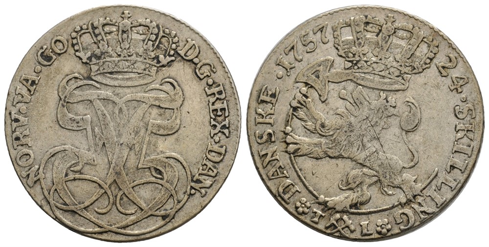 24 skilling 1757 Frederik V. Kv.1+