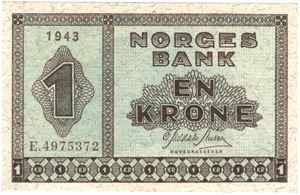 1 krone 1943 E.4975372. Kv.0/01