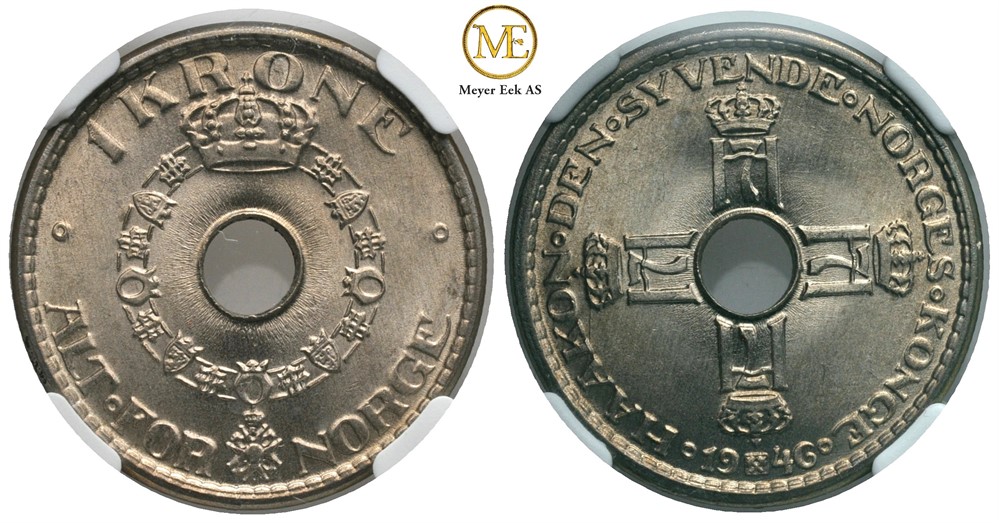 1 krone 1946 Haakon VII. Prakt eksemplar