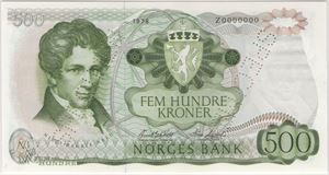 500 kroner 1978 Z. Specimen. 64 PPQ. Kv.0