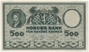 500 kroner 1954 A.0562317. Kv.01