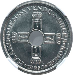 1 krone 1950 Haakon VII. MS 66. Prakt