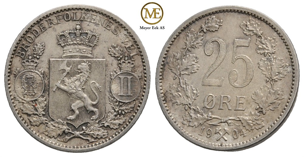 25 øre 1904 Oscar II. Kv.0/01