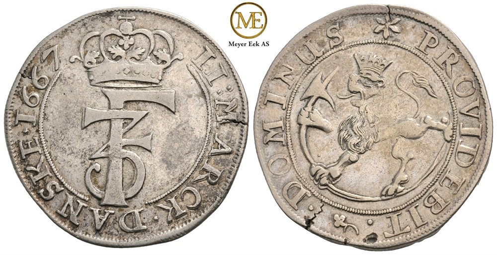 2 mark 1667 Frederik III. Kv.1+