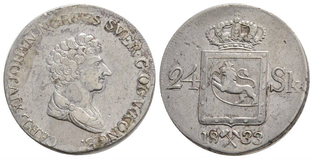 24 skilling 1833 Carl XIV Johan. Kv.1+