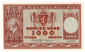 1000 kroner 1972 A ex. Skilling 2.4.16