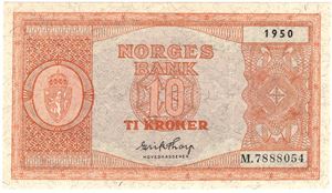 10 kroner 1950 M.7888054. Kv.0/01