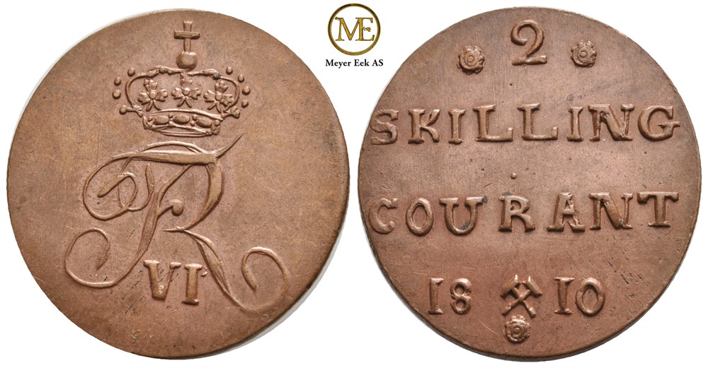 2 skilling 1810 Frederik VI. m/rosetter. NMD.5a. Kv.0