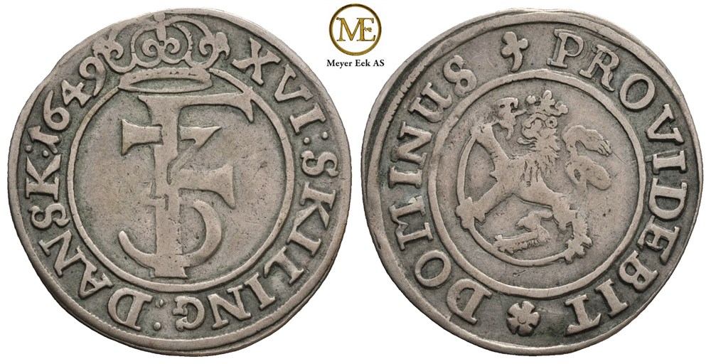 1 mark/16 skilling 1649 Frederik III. Kv.1/1+