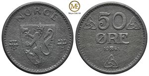 50 øre 1945 zink. Haakon VII. Kv.0/01