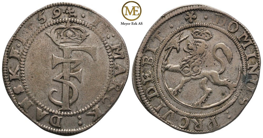 2 mark 1659 Frederik III. Kv.1+