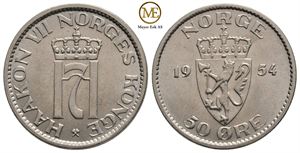 50 øre 1954 Haakon VII. Kv.0