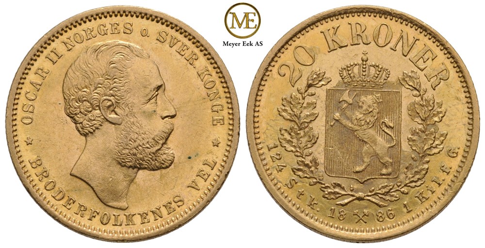 20 kroner 1886 Oscar II. Kv.0/01