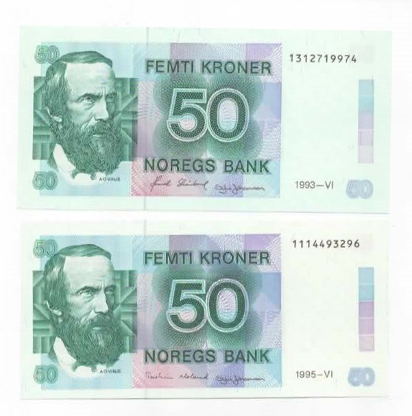 Norge 50 kroner 1993 og 1995 kv. 0