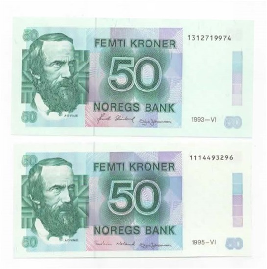 Norge 50 kroner 1993 og 1995 kv. 0